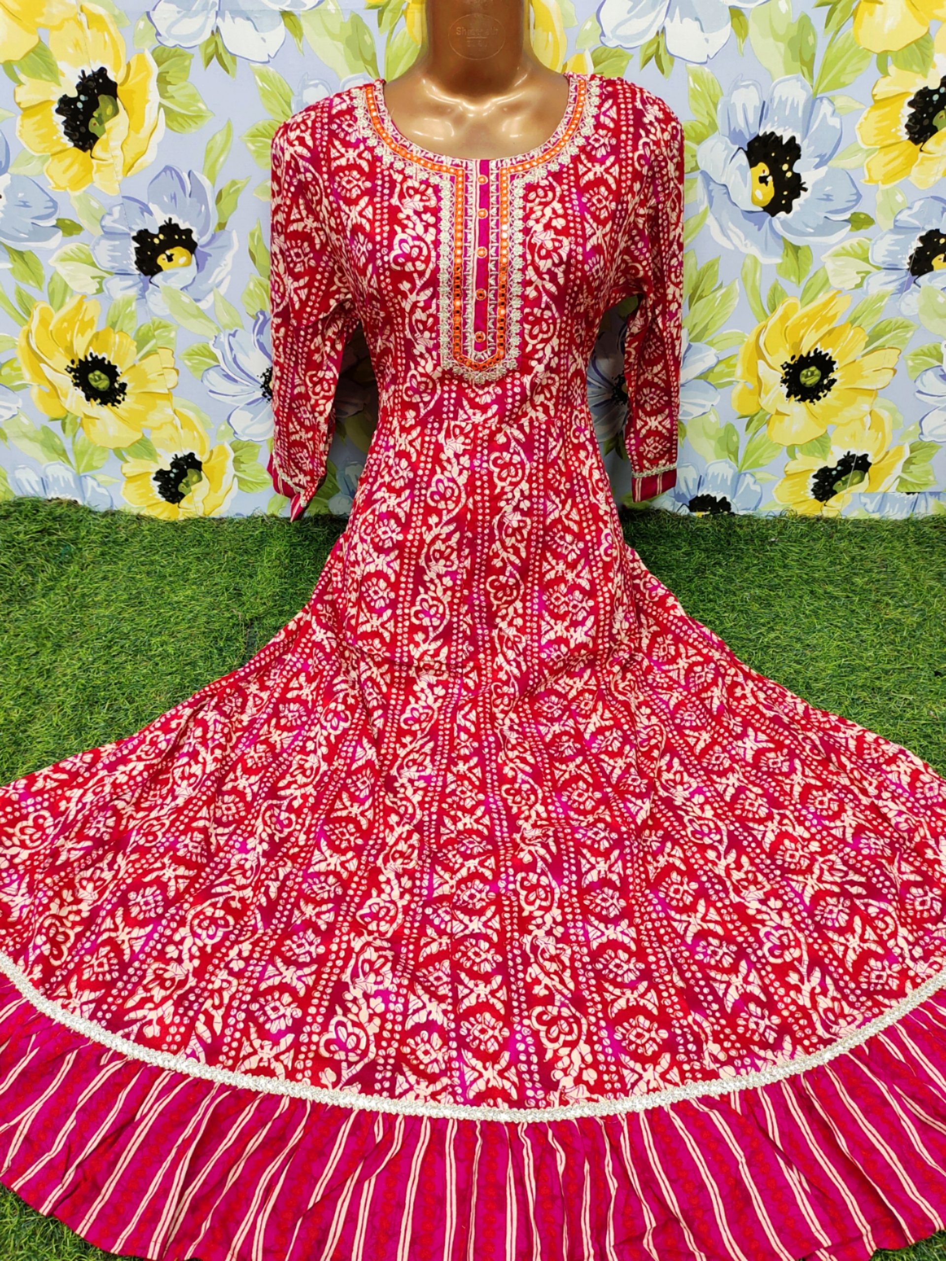 Soft cotton readymade umbrella kurti light pink with allover batik pri –  Maatshi